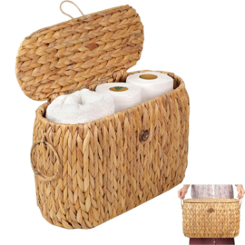 Water hyacinth paper basket with lid Eco-friendly storage solution for modern bathrooms Perfect for home decor, wholesale