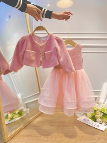 Wholesale 2023 Winter Long Sleeve Dress and Jacket Set for Children Princess Party Dress 4