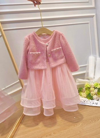 Wholesale 2023 Winter Long Sleeve Dress and Jacket Set for Children Princess Party Dress 5