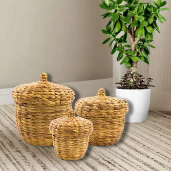 Wholesale Durable Eco-Friendly Water Hyacinth Baskets Handwoven Indoor Outdoor Use Customizable Non-Toxic From Vietnam Design