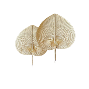 Wholesale Handcrafted Hand Fan With Natural Bamboo Material Colorful Heart Shaped Plam Leaf Handfan For Summer 1