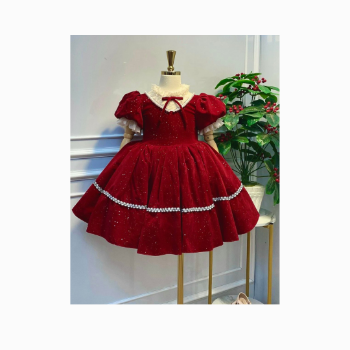 Wholesale high quality autumn and winter velvet princess dresses for girls red dress shop made in Viet Nam 2