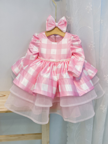 WHOLESALE LONG SLEEVE DRESS FOR GIRLS pink checkered picnic casual styles for many occasions ODM/OEM supported 6