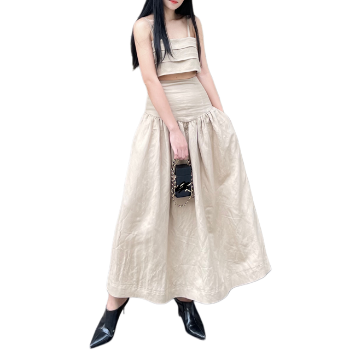 Wholesale Women Shirts Factory Price Crop Top And Linen Maxi Skirt 2 Pieces Set Linen Blouse Dress Set Women's Clothing Casual 7