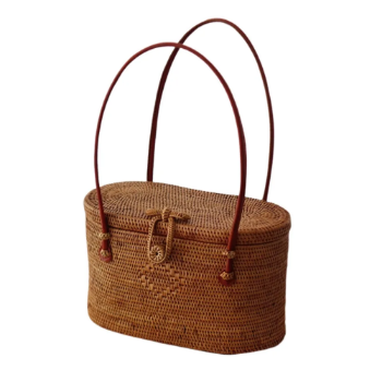 Wholesales Simple Handmade Adorable Rattan Handbags Traveling Carrying Two Layers Design for Women Made in Vietnam
