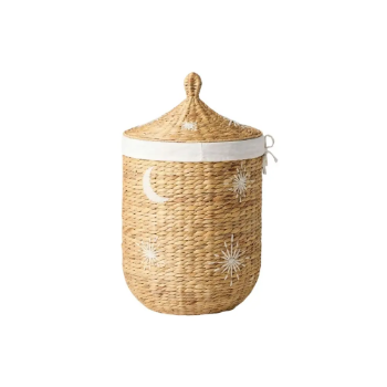 Wicker Trash Can with Lid and Removable Liner Handwoven storage basket Hyacinth Waste Basket