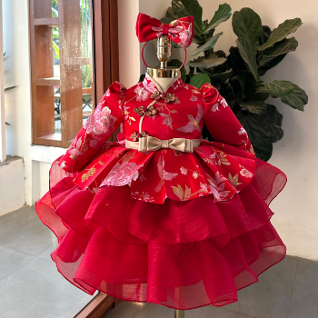 Winter Dress Chinese Collar Dress, Long Sleeve Silk Skirt Girl's Clothing Girls Dresses High Quality Factory Price OEM ODM Service Made In Vietnam 3