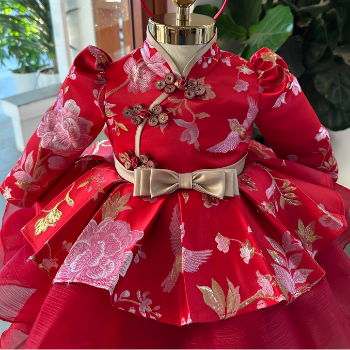 Winter Dress Chinese Collar Dress, Long Sleeve Silk Skirt Girl's Clothing Girls Dresses High Quality Factory Price OEM ODM Service Made In Vietnam 2