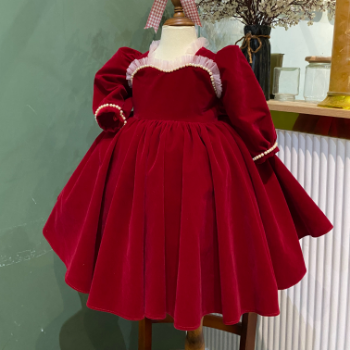 Winter Dresses Velvet Dress with Embroidered Lace Girl's Clothing Girls Dresses High Quality Factory Price OEM ODM Service Made In Vietnam 2