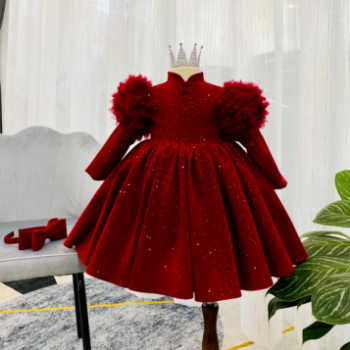 Winter Dresses Velvet Dress with Ruffled Sleeves Girl's Clothing Girls Dresses High Quality Factory Price OEM ODM Service Made In Vietnam 3