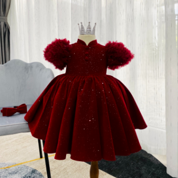 Winter Dresses Velvet Dress with Ruffled Sleeves Girl's Clothing Girls Dresses High Quality Factory Price OEM ODM Service Made In Vietnam 6