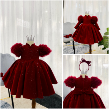 Winter Dresses Velvet Dress with Ruffled Sleeves Girl's Clothing Girls Dresses High Quality Factory Price OEM ODM Service Made In Vietnam 2