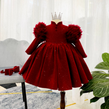 Winter Dresses Velvet Dress with Ruffled Sleeves Girl's Clothing Girls Dresses High Quality Factory Price OEM ODM Service Made In Vietnam 4