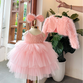 Winter Feather Dress And Coat Girl's Clothing Girls Dresses High Quality Factory Price OEM ODM Service Made In Vietnam  5