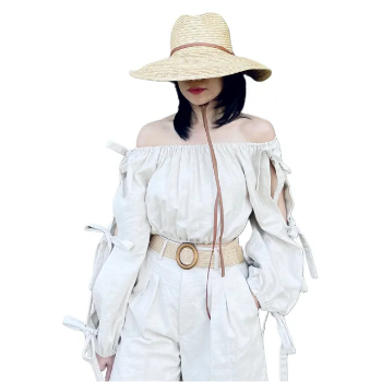 Women Pants Set 2024 Women's Linen Crop Top Off The Shoulder Bow Tie Factory Price OEM ODM Casual Fast Delivery Washable (copy)