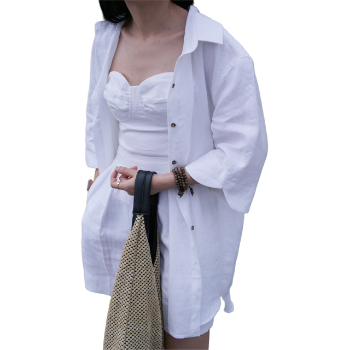 Women's Casual Oversized Linen Shirt Easy to Wear 100% Linen Long Length Reasonable Price Made in Vietnam 1