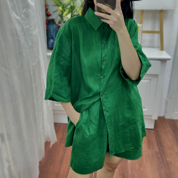 Women's Casual Oversized Linen Shirt Easy to Wear 100% Linen Long Length Reasonable Price Made in Vietnam 3