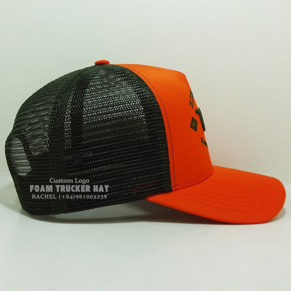 3D Embroidered Foam Mesh Hats Baseball Trucker Hats 5 Panel Hot Red Color Curved Brim Adjustable Snapback Vietnam Headwear OEM 5
