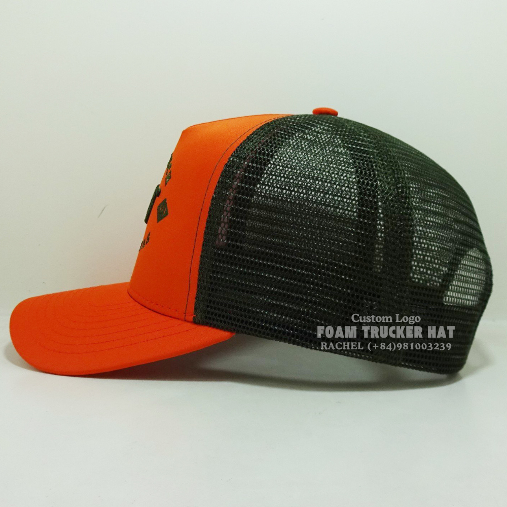 3D Embroidered Foam Mesh Hats Baseball Trucker Hats 5 Panel Hot Red Color Curved Brim Adjustable Snapback Vietnam Headwear OEM 4