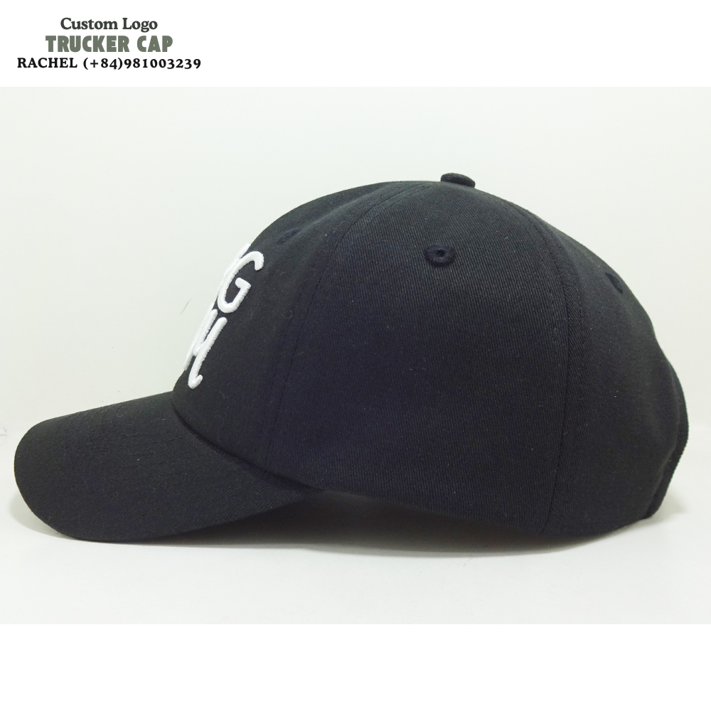 3D Embroidered Logo Baseball Caps 6 Panels Hats Structured Gorras On Front Solid Color Black Adjustable Mental Slide Buckle OEM 3