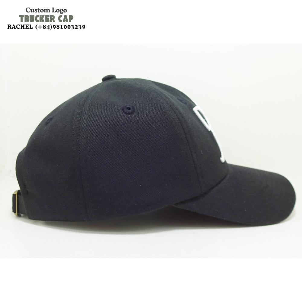 3D Embroidered Logo Baseball Caps 6 Panels Hats Structured Gorras On Front Solid Color Black Adjustable Mental Slide Buckle OEM 4