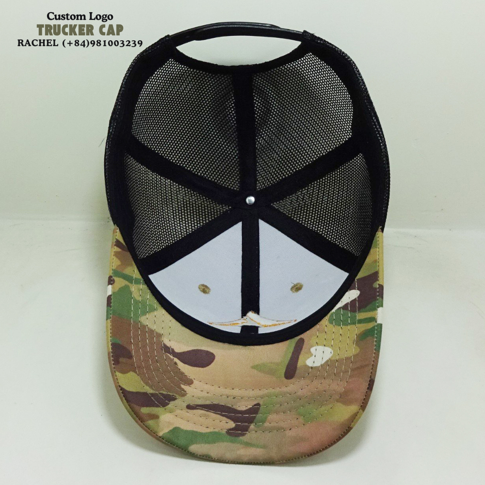 3D Embroidered Logo Camouflage Trucker Hats 6 Panels Gorras Caps Breathable Black Mesh Adjustable Snapback Closure Curved Brim 5
