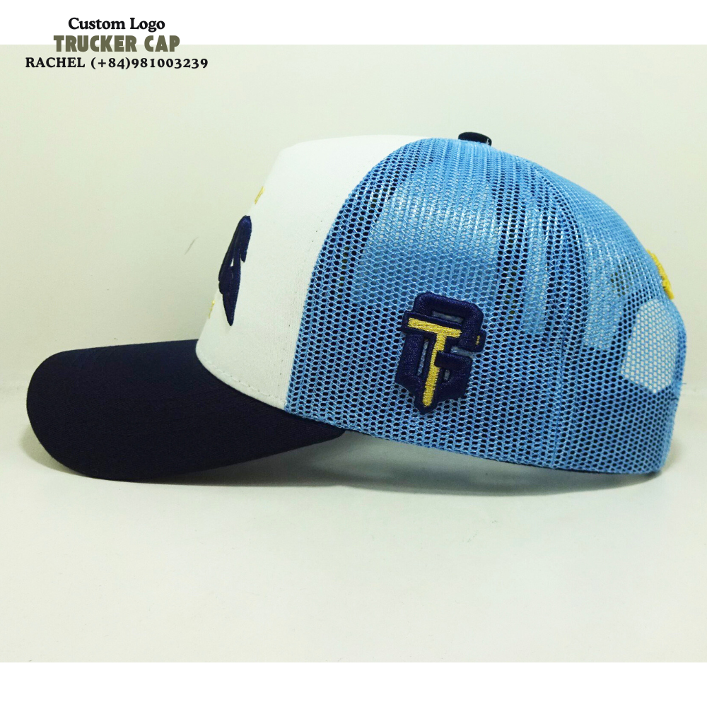 3D Embroidered Logo Foam Trucker Hats 5 Panel Structured Curved Brim Custom Printed Inner Tape Back Curved Part Snapback Closure 4