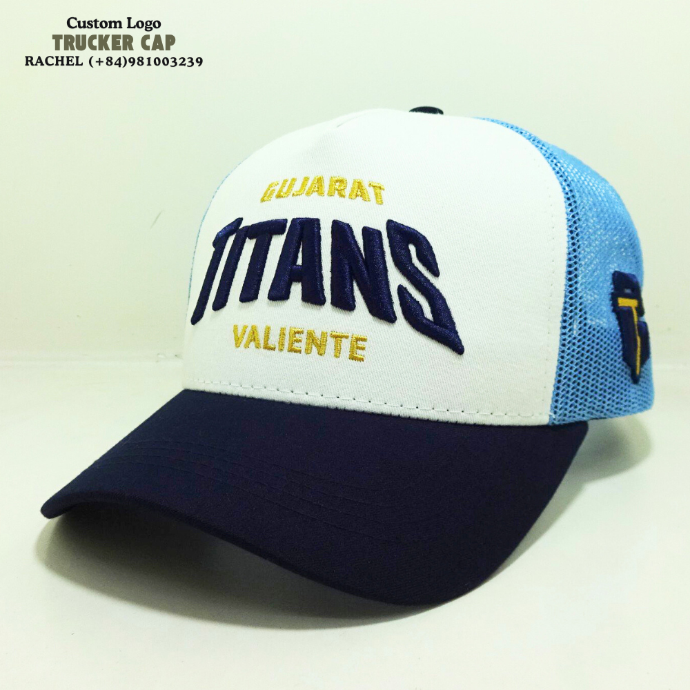 3D Embroidered Logo Foam Trucker Hats 5 Panel Structured Curved Brim Custom Printed Inner Tape Back Curved Part Snapback Closure 3