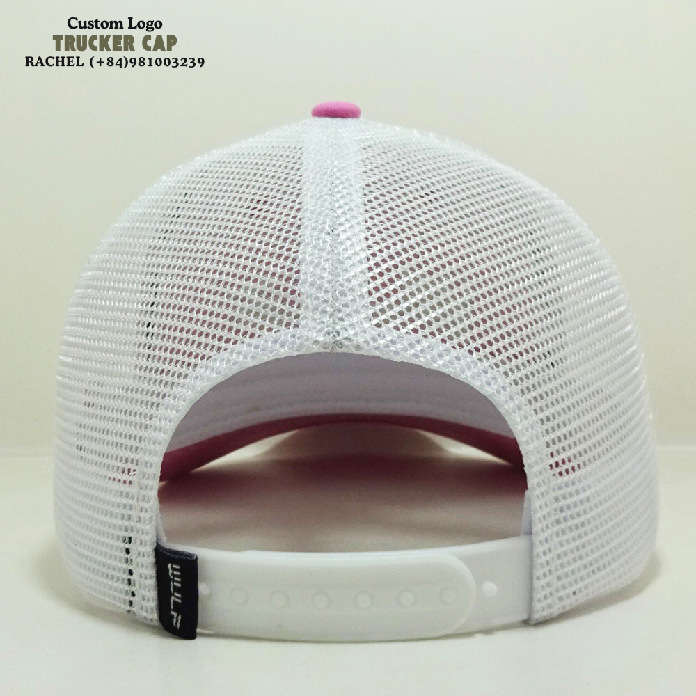 3D Embroidered Logo On Front Trucker Hats 6 Panel Pink/White Gorras Contrast Stitching Line Structured Caps Snapback Closure OEM 6