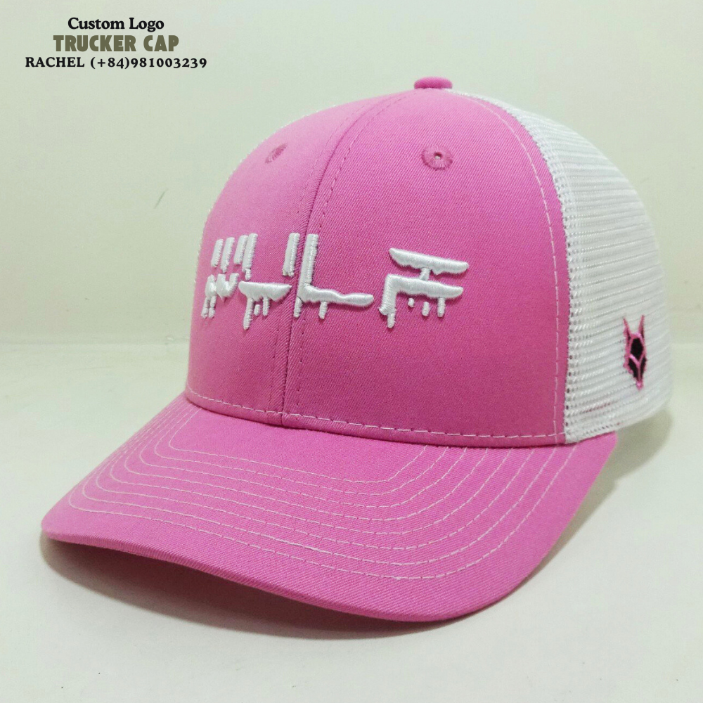 3D Embroidered Logo On Front Trucker Hats 6 Panel Pink/White Gorras Contrast Stitching Line Structured Caps Snapback Closure OEM 2