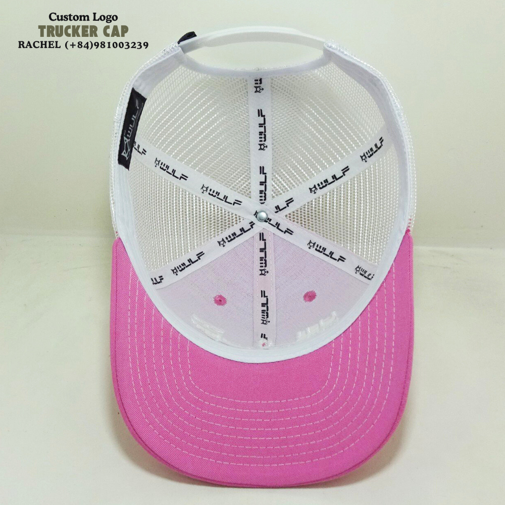 3D Embroidered Logo On Front Trucker Hats 6 Panel Pink/White Gorras Contrast Stitching Line Structured Caps Snapback Closure OEM 5