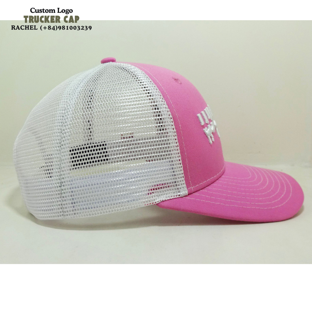 3D Embroidered Logo On Front Trucker Hats 6 Panel Pink/White Gorras Contrast Stitching Line Structured Caps Snapback Closure OEM 4