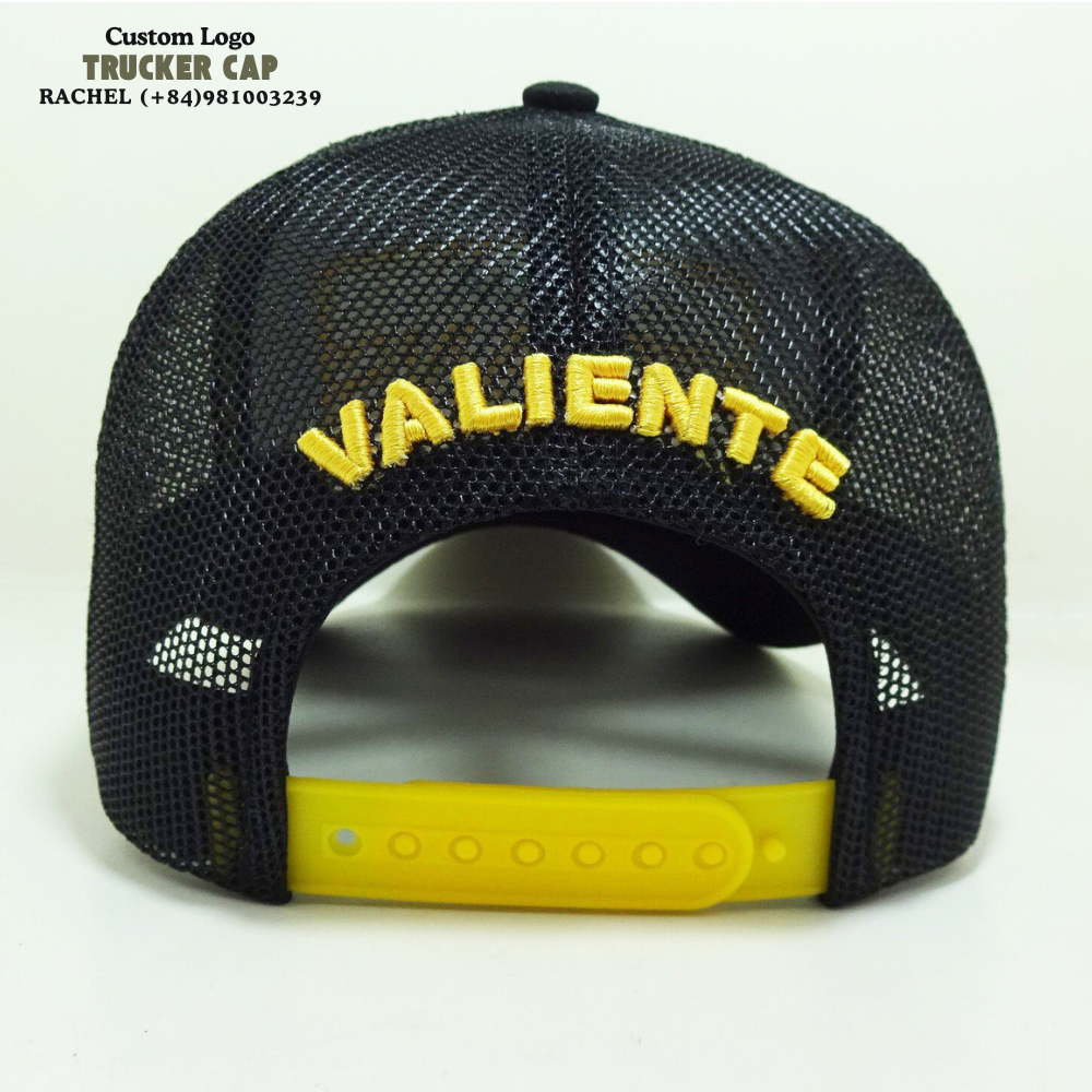 3D Embroidered Logo Trucker Hats 6 Panel Gorras Structured Caps Black Printed Inner Tapes Back Curved Part Snapback Closure OEM 6