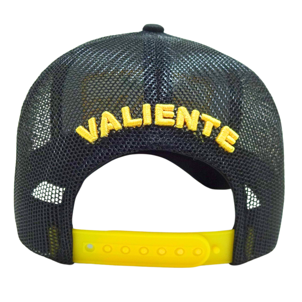 3D Embroidered Truker Hat 6 Panel Black Mesh Custom Logo on Back Curved Inner Printed Seam Tapes Contrast Single Breasted Buckle 7