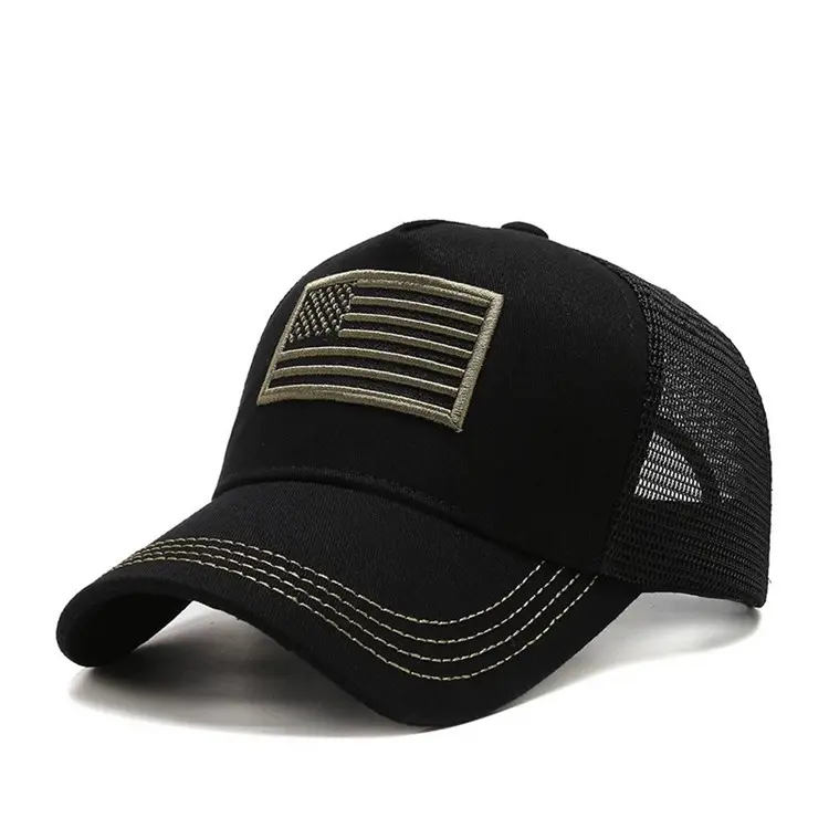 3D Embroidery 5-Panel Curved Brim High Quality Green/Black Color Medium Profile 65% Cotton and 35% Polyester Trucker Hat 3