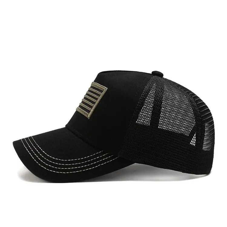 3D Embroidery 5-Panel Curved Brim High Quality Green/Black Color Medium Profile 65% Cotton and 35% Polyester Trucker Hat 4