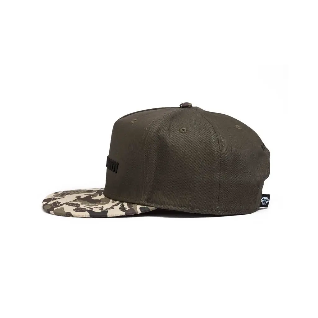 3D Embroidery 5-Panel Flat Brim High Quality Brown Color Medium Profile 65% Cotton and 35% Polyester Fabric Snapback Caps 3