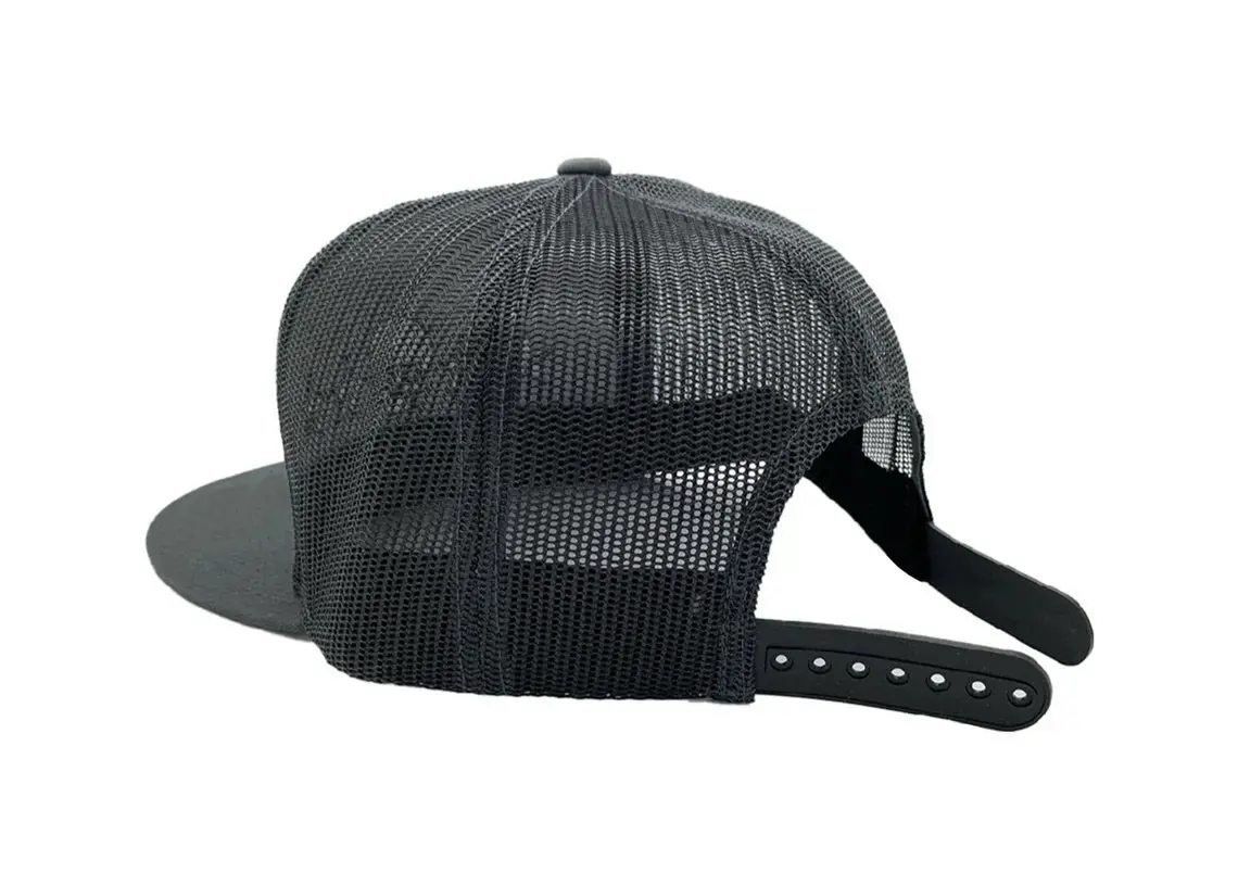 3D Embroidery 5-Panel Flat Brim High Quality Grey and Black Color High Profile Cotton and Mesh Trucker Hat From Vietnam Supplier 4