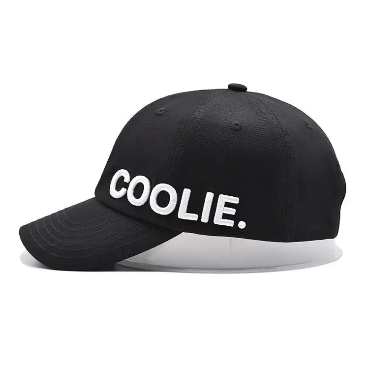 3D Embroidery 6-Panel Curved Brim High Quality Black Color Low Profile 65% Cotton and 35% Polyester Fabric Baseball Caps 3