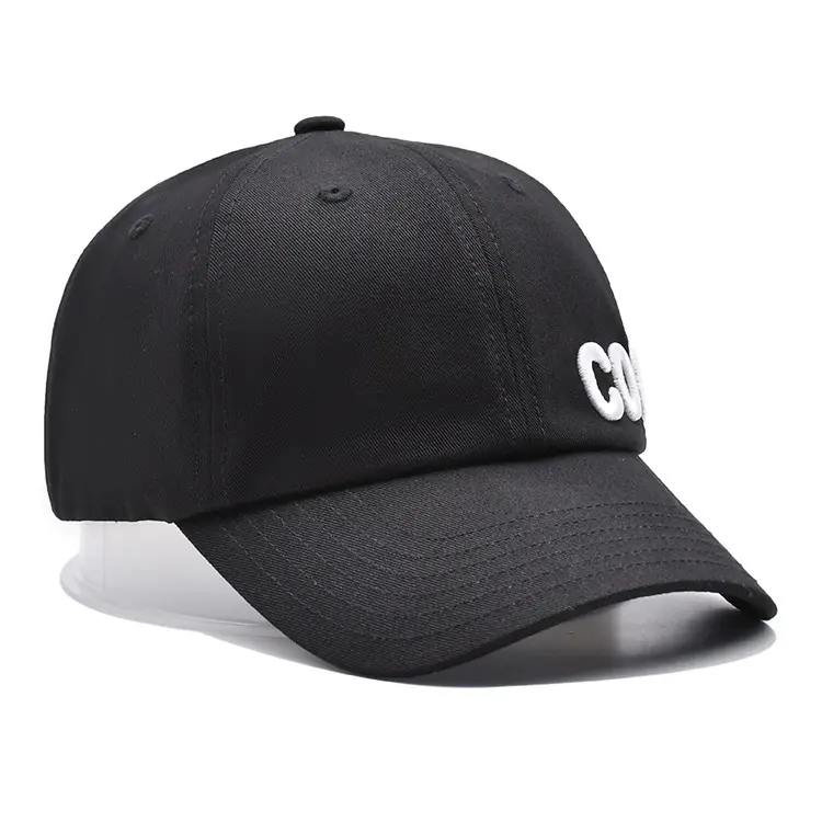 3D Embroidery 6-Panel Curved Brim High Quality Black Color Low Profile 65% Cotton and 35% Polyester Fabric Baseball Caps 2