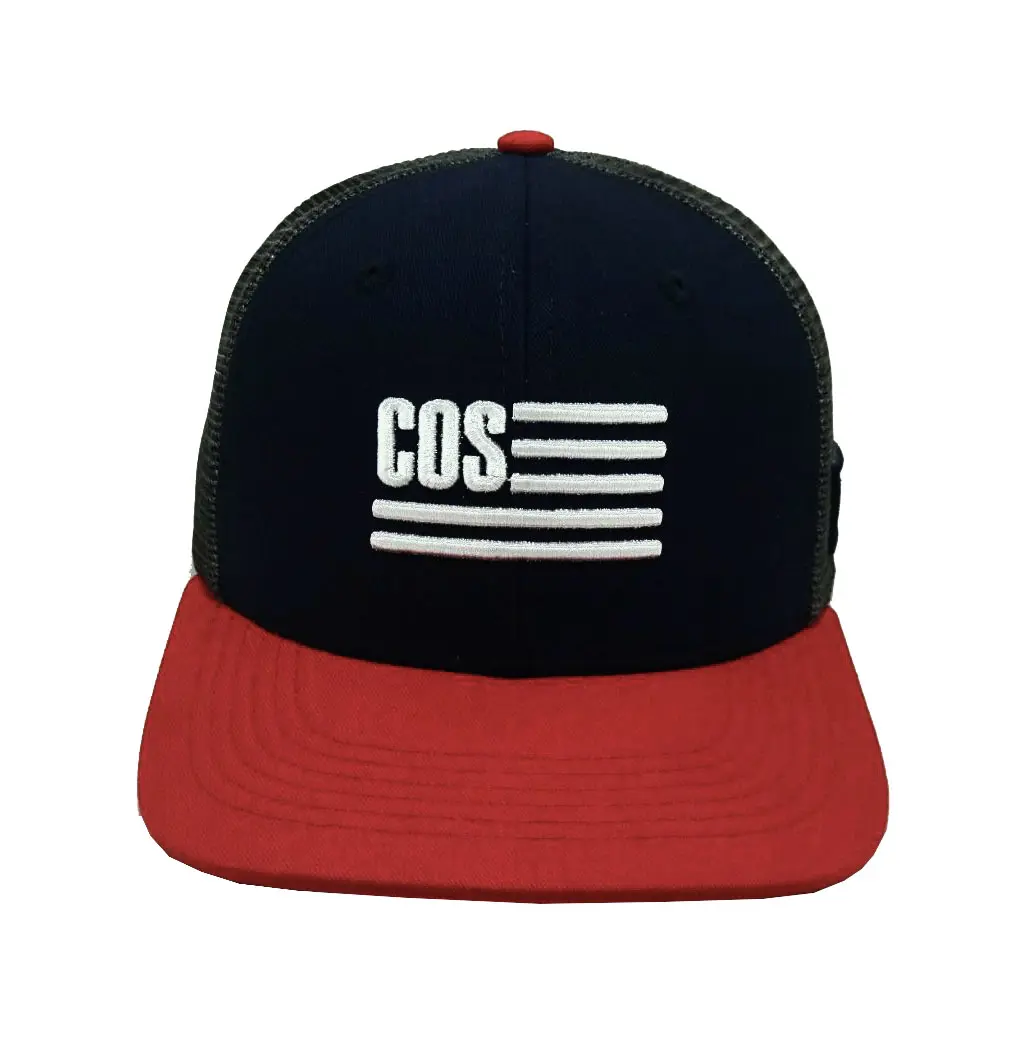 3D Embroidery 6-Panel Curved Brim High Quality Navy Blue/ Brown Color Medium Profile Cotton and Mesh Fabric Trucker Hat for Men 1