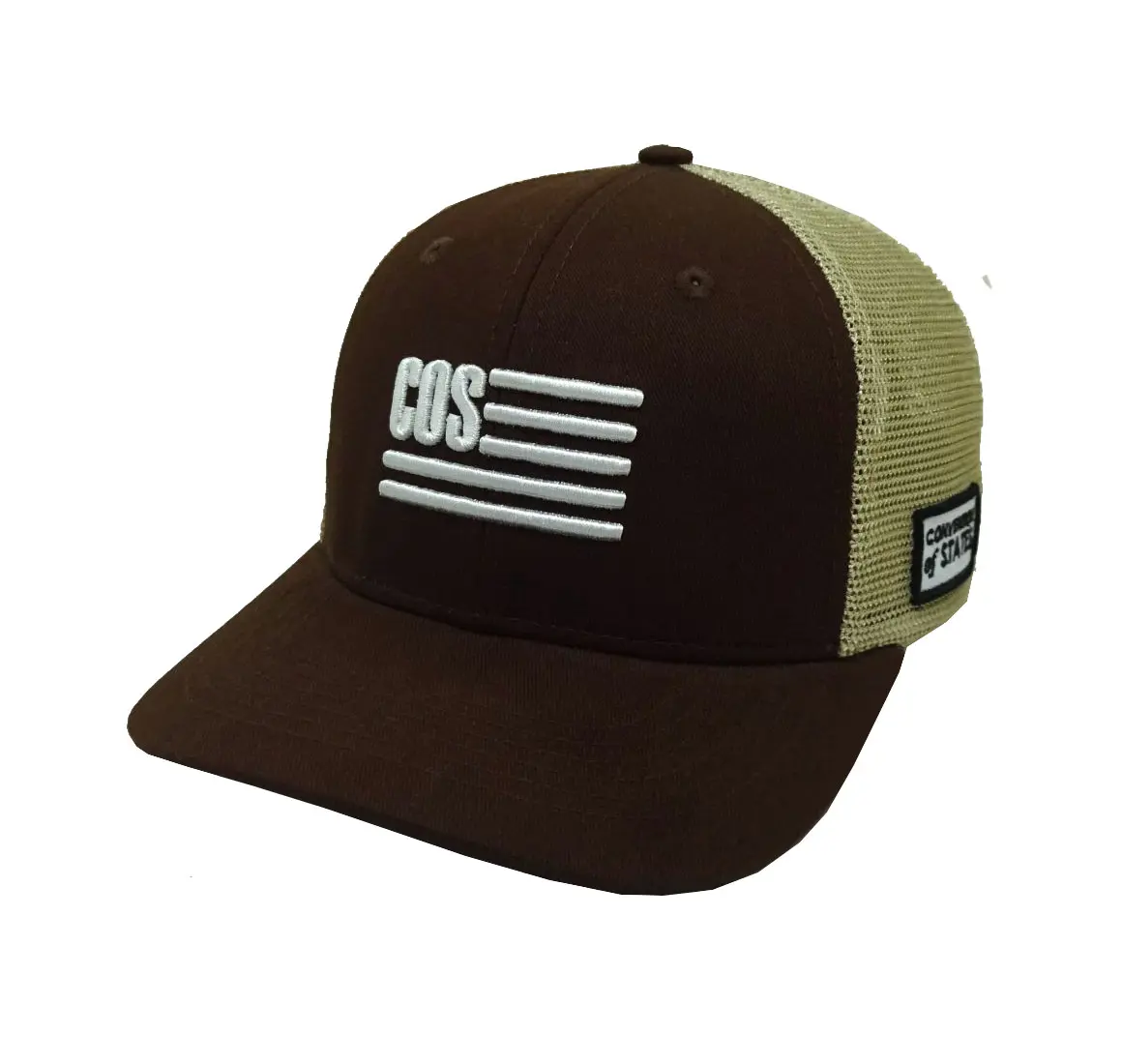 3D Embroidery 6-Panel Curved Brim High Quality Navy Blue/ Brown Color Medium Profile Cotton and Mesh Fabric Trucker Hat for Men 3