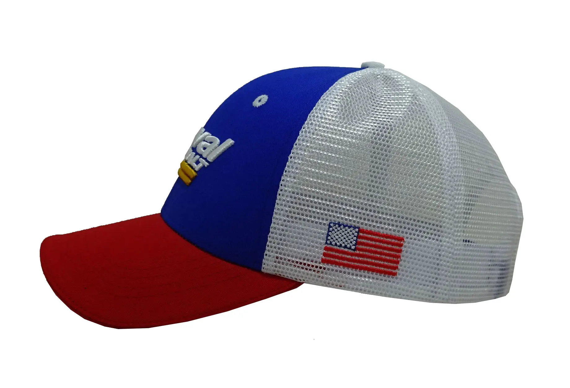 3D Embroidery 6-Panel Curved Brim High Quality Red/Blue Color Low Profile Cotton/Mesh Fabric Outdoor Street Style Trucker Hat 4