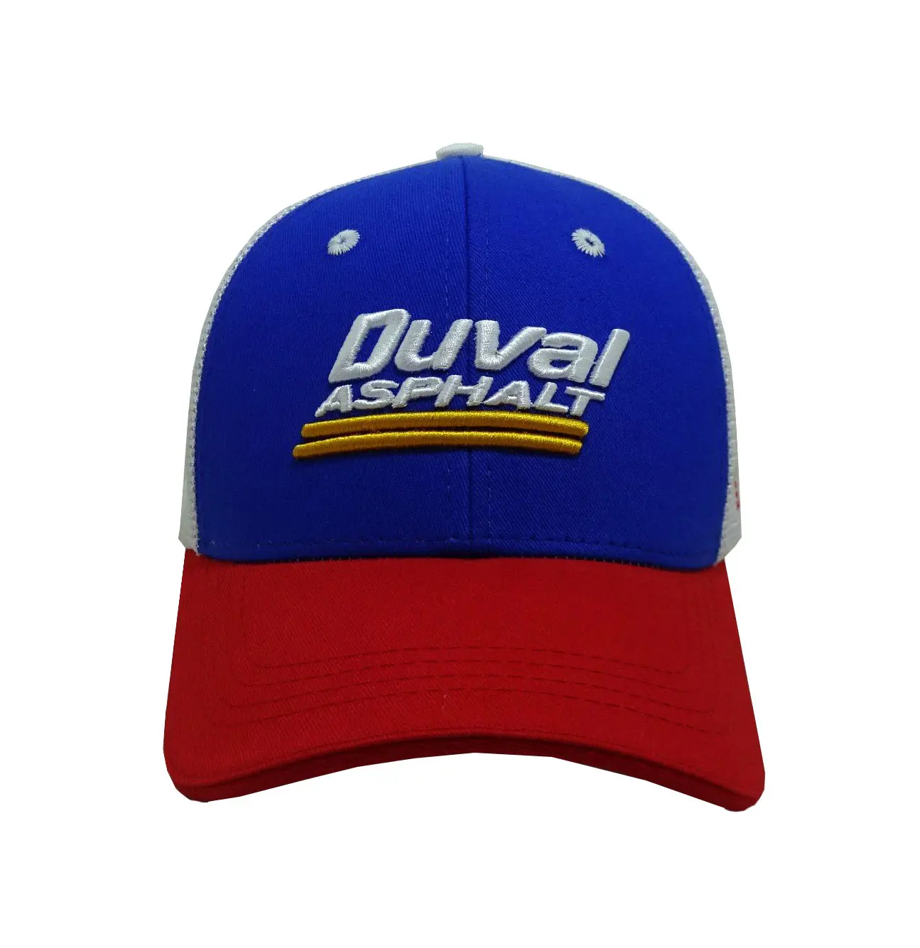 3D Embroidery 6-Panel Curved Brim High Quality Red/Blue Color Low Profile Cotton/Mesh Fabric Outdoor Street Style Trucker Hat 1