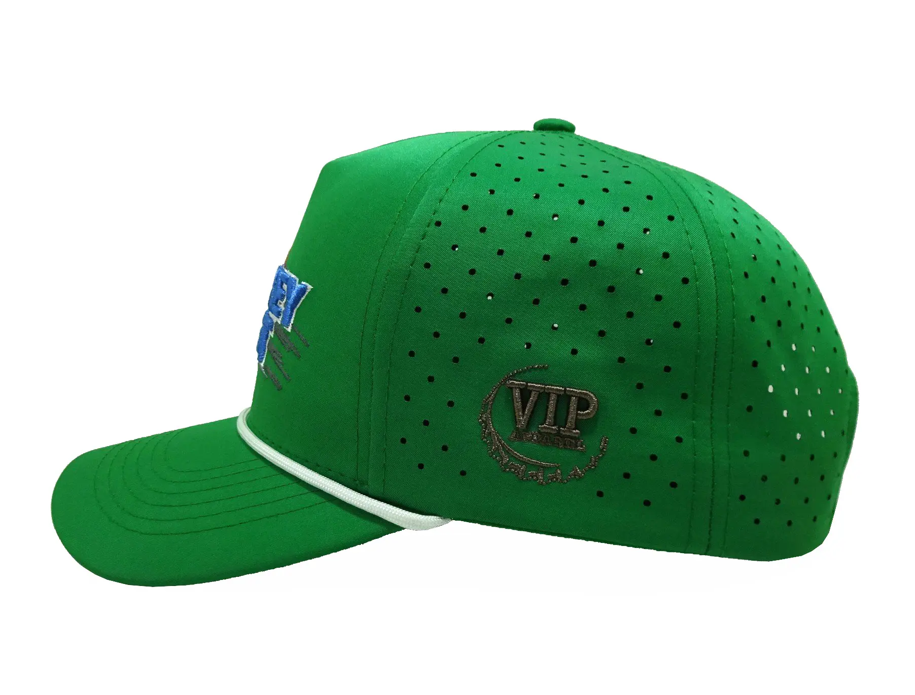3D Embroidery Custom Logo Baseball Cap with White Rope 5-Panel Curved Brim High Quality Green Color Medium Profile Baseball Cap 4