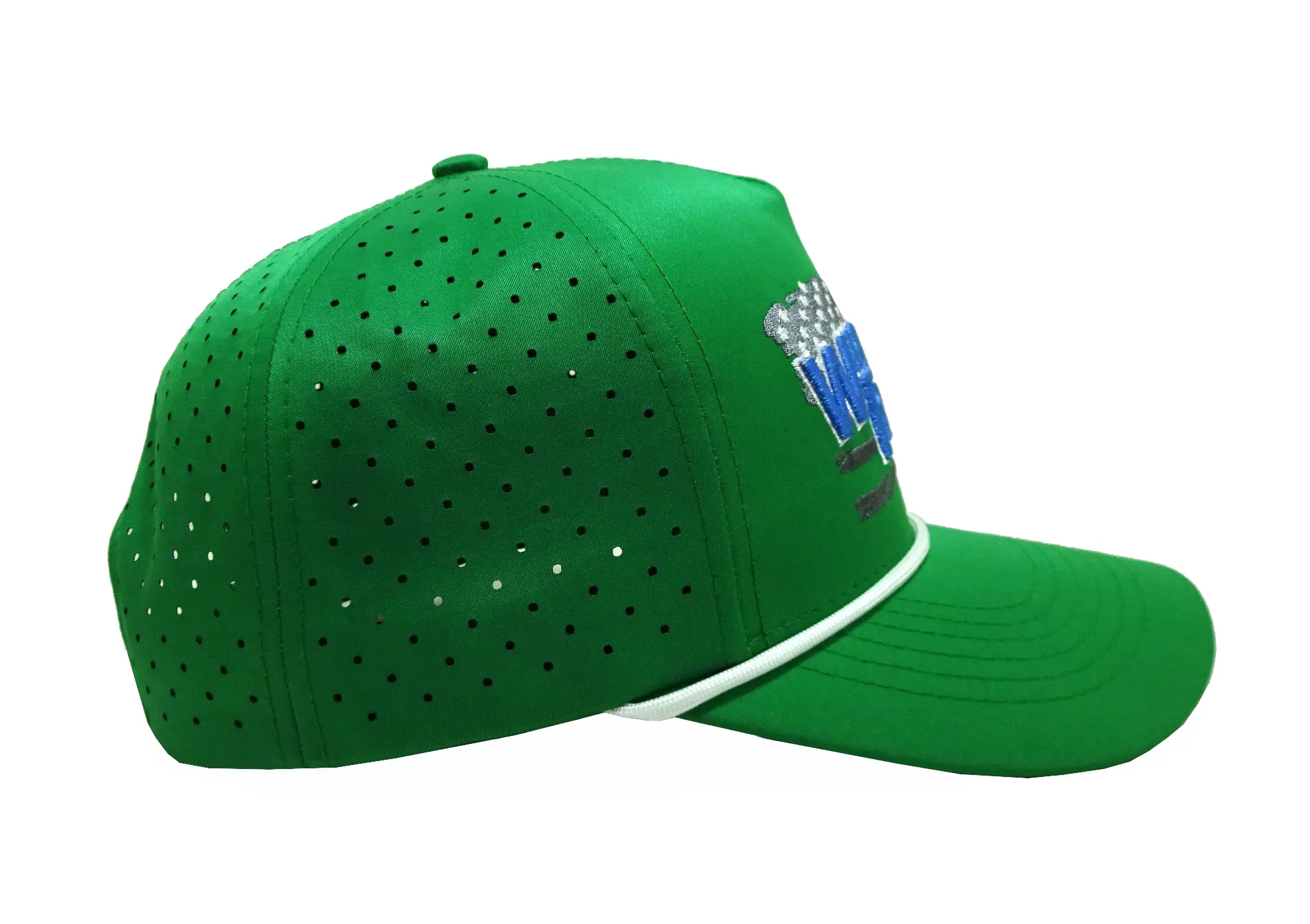 3D Embroidery Custom Logo Baseball Cap with White Rope 5-Panel Curved Brim High Quality Green Color Medium Profile Baseball Cap 3