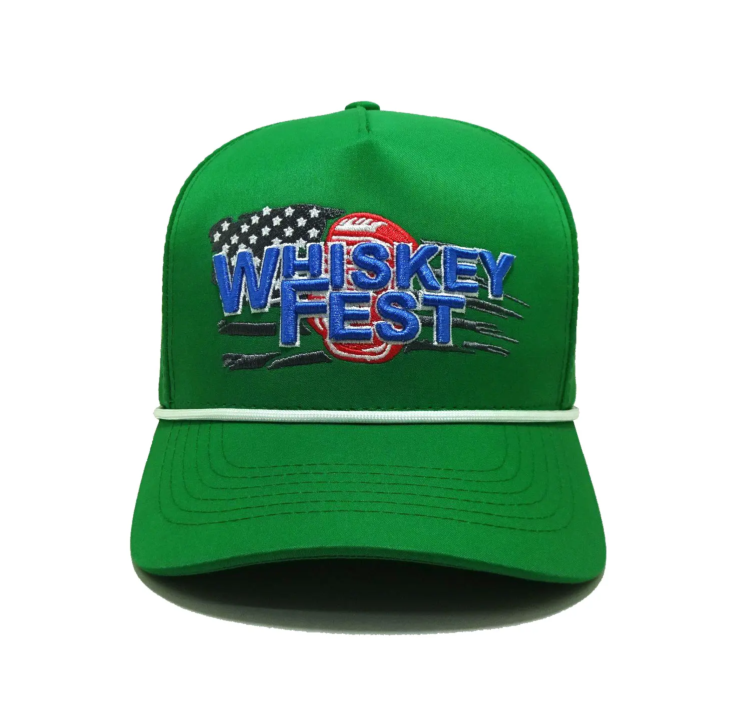 3D Embroidery Custom Logo Baseball Cap with White Rope 5-Panel Curved Brim High Quality Green Color Medium Profile Baseball Cap