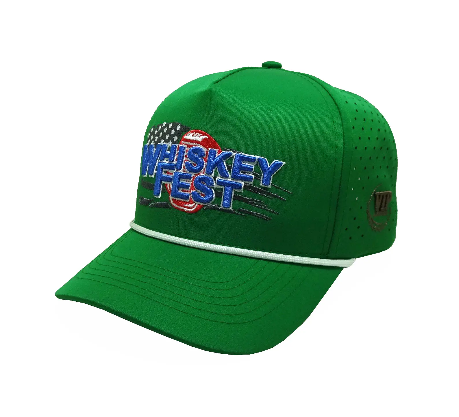 3D Embroidery Custom Logo Baseball Cap with White Rope 5-Panel Curved Brim High Quality Green Color Medium Profile Baseball Cap 2