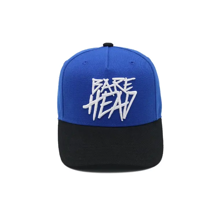 3D Embroidery Letter 5 Panels Baseball Cap Blue Single Plastic Buckle Curved Brim High Quality Medium Profile Baseball Caps 3