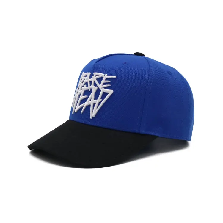 3D Embroidery Letter 5 Panels Baseball Cap Blue Single Plastic Buckle Curved Brim High Quality Medium Profile Baseball Caps 2
